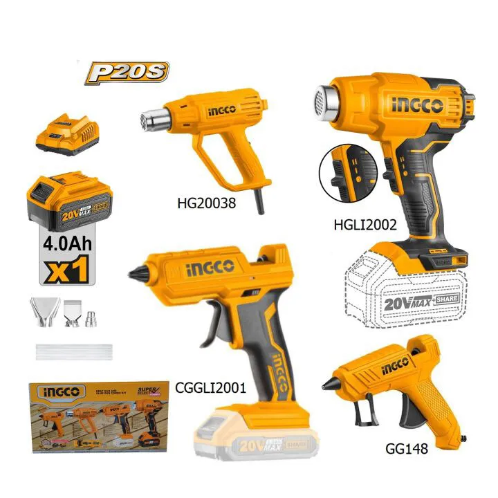 INGCO Heat gun and glue gun combo kit 20V